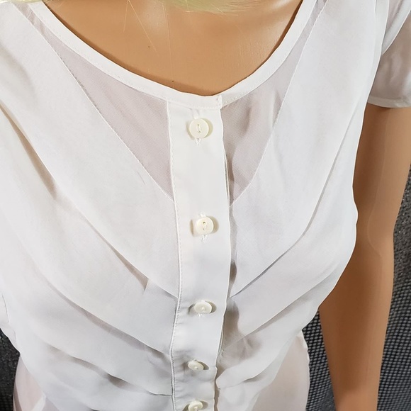 Sheer White Pleated Short Sleeve Button Up NWT - Picture 2 of 3